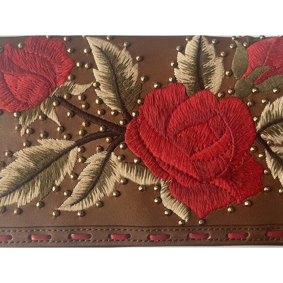 ISABELLA FIORI  "Ramblin Rose" Wallet Wristlet  Brown Genuine Leather Embroided - Picture 12 of 13